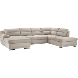 Mivano Wohnlandschaft Coast / Große Sofagarnitur in U-Form / Mit Recamiere links und Ottomane rechts / 334 x 88 x 217 / Mikrofaser: sand