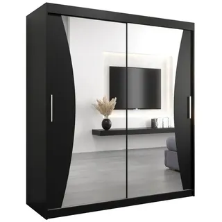 Abiks Möbel Schwebetürenschrank 200/180/62 2-türig , Schwarz, Schwarz , Holz , Nachbildung , 9 Fächer , 180x200x62 cm , Schlafzimmer, Kleiderschränke, Schwebetürenschränke