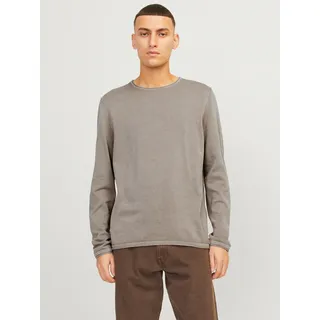 Jack & Jones Rundhalspullover "JJELEO KNIT CREW NECK NOOS" Baumwolle, regular fit, beige