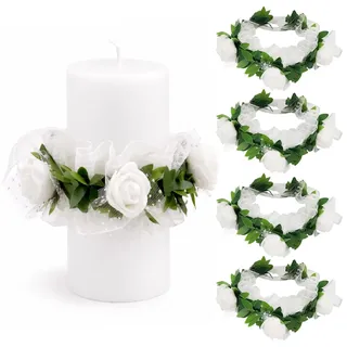 4 Stück Tropfschutz Kommunionkerze, Kommunionkerze Tropfschutz, Tropfschutz Taufkerzen Weiß, Kerzendeko für Kerzen, Kommunion Deko, für Kerze Kommunion Taufe Hochzeit (Rose)