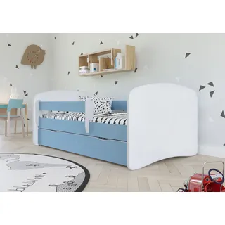 Kinderbett Jugendbett 80x160 cm Blau mit Matratze Rausfallschutz Schublade und Lattenrost Kinderbetten für Mädchen und Junge - ohne Motiv - Blau