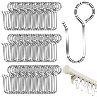 WJIAAA 60 Stück Gardinenhaken für Ringe, Edelstahl Gardinen Haken zum Einhängen für Gardinen Türvorhänge Duschvorhänge, Silber (35x18 mm)
