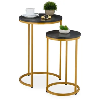 Relaxdays 2-Tlg.satztisch-Set , Schwarz, Goldfarben , Metall, Holzwerkstoff, Kunststoff , Marmor Optik , 40x61.5x40 cm , Wohnzimmer, Wohnzimmertische, Beistelltische