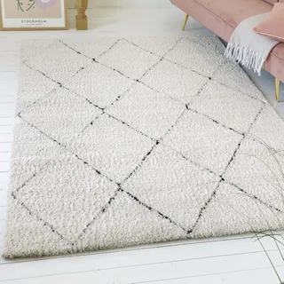 otto home Hochflor-Teppich OTTO HOME "Aveline, auch als Läufer erhältlich", beige, B:80cm H:35mm L:150cm, Polypropylen, Teppiche, Langflor, Shaggy im Berber Stil, geometrisch, Raute, Wohnzimmer