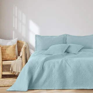 AmeliaHome Tagesdecke 240x260 cm Bettüberwürf zweiseitig Ultrasonic Steppung Polyester Ophelia Hellblau