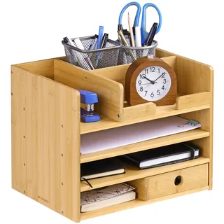 Navaris Schreibtisch Organizer Ablage aus Bambus - 33x24x26cm Ordnungssystem Briefablage aus Holz - für Tisch Büro Schreibtisch - leicht zu reinigen