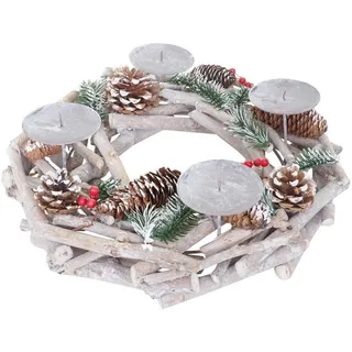 MCW Adventskranz Rund Holz Ohne Kerzen Weiß , Holz , 11 cm , Dekoration, Weihnachtsdekoration, Adventskränze