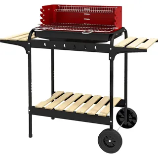 Holzkohlegrill aus Metall BBQ Smoker mit Räder, höheverstellbar Grillrost, Holzablage, fahrbar Grillwagen Holzkohle Grill, Kohlegrill für Barbeque Camping, Terrasse, 103x47x95 cm Aosom