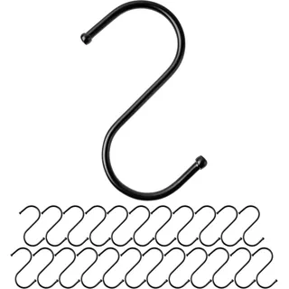 S-Haken zum Einhängen, 24 Stück, in Schwarz, Metallhaken für bis Ø 32 mm Stangen, Länge 85 mm, S Haken für Küche, Kleiderstange, Garage, Topf, Pfanne, Tasse, Hängehaken, Küchenhaken, Doppelhaken Set