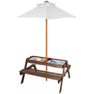 VEVOR Picknicktisch mit abnehmbarem Sonnenschirm & 2 Bänken, Sitzgruppe Strandtisch Outdoor Gartenmöbel aus Holz Terrassen-Essmöbel für 4 Personen für Garten, Hinterhof und Veranda (Walnuss)