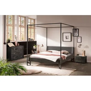 Hasena Himmelbett Bovena, Farbe: Akazie Vintage grey, lackiert, Bezugsfarbe: Kul smoke, Metallfarbe: Anthracit, verschiedene Größen - 20 cm/140 x 200 cm