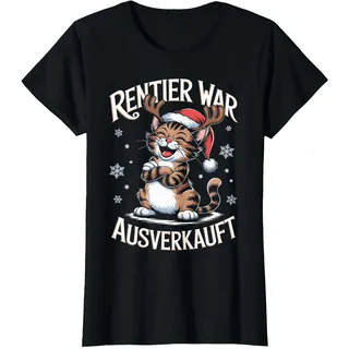 Rentier war ausverkauft Lustiges Weihnachten Katze Spruch T-Shirt, Damen, Schwarz, XXL