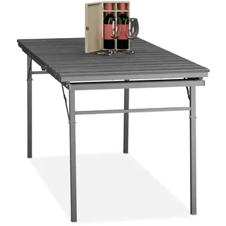 Relaxdays Gartentisch klappbar, Breite: 166 - 215 cm, Kunststoff, Stahl, wetterfest, 8 Personen, Campingtisch, grau