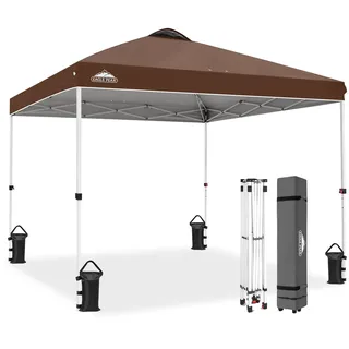 EAGLE PEAK 3x3 m Faltpavillon Pop Up Pavillon Outdoor, Dunkelbraun | Patentierter PeakPush™-Zentralverschluss, 1-Personen-Aufbau, Pop Up Zelt mit Rollbox, Strand, Camping, Sport
