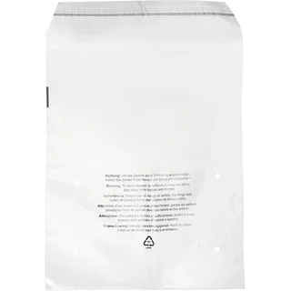 100 Klappenbeutel mit Warnaufdruck, wiederverschließbar, PCR-Folie, transparent 350 x 430 mm, recyceltes PE