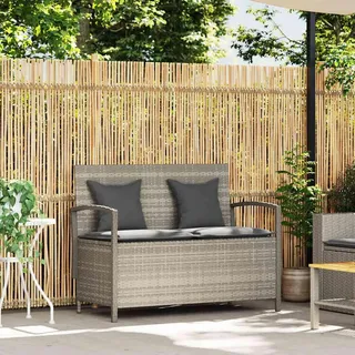 vidaXL Gartenbank mit Stauraum und Kissen Hellgrau Poly Rattan - Grau