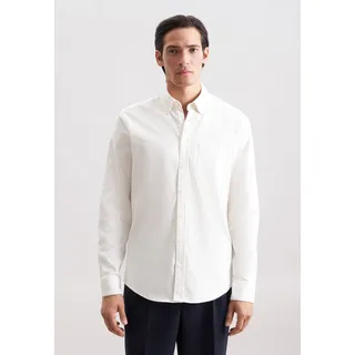 Flanellhemd SEIDENSTICKER, Herren, Gr. XL (43), normale Ärmellängen, beige (ecru), 100% Baumwolle, unifarben, regular fit, 2-Knopf-Manschette, Hemden Flanellhemd, Regular 1/1 Button-Down-Kragen Uni