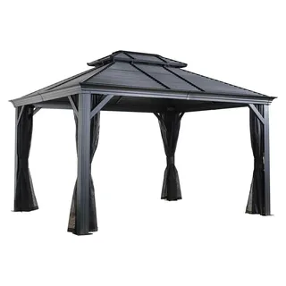 Sojag Mykonos 1014 Pavillon mit festem Dach mit Moskitonetz 3x4 m - Grau