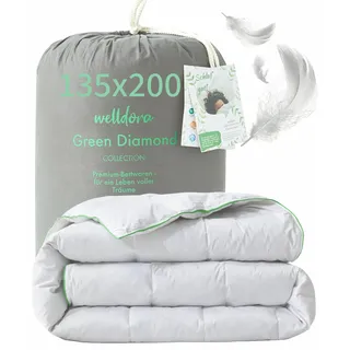 Welldora Komfort Bettdecke 135x200 Sommer | 100% Extraweiche Federn & Daunen | Fachärztlich geprüft, Oeko-Tex, Allergiker | Zertifiziert für Tierwohl | Dünne leichte Sommerdecke Daunendecke 135x200
