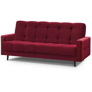 beautysofa Schlafsofa Velours 3-Sitzer Kastanienrot