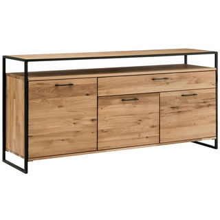 Xxxl Sideboard , Metall , Wildeiche , massiv, Hartholz , 3 Fächer , 1 Schubladen , 170x92x44 cm , Typenauswahl, Beimöbel erhältlich , Holzmöbel, Kommoden Holz, Sideboards Holz