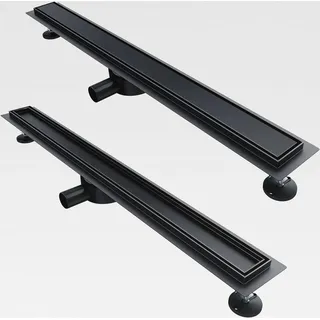Duschrinne 80 cm Komplettset Schwarz Ablauf 360° Drehbar Duschrinne Extra Flach mit Geruchsstop und Haarsieb 2 in 1 Edelstahl Ablaufrinne Dusche befliesbar - Schwarz