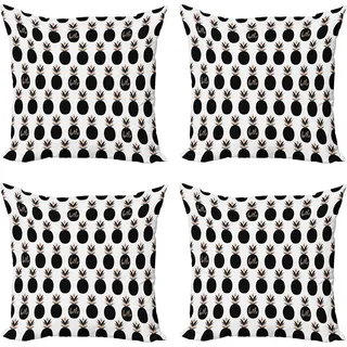 ABAKUHAUS Minimalistisch Kissenbezug Set (4 Stück), Hallo Wording Ananasse, Moderner Doppelseitiger Digitaldruck, 40 cm x 40 cm, Schwarz Pfirsich und Grau