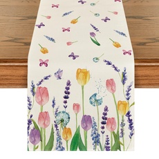 Artoid Mode Tulpen Lavendel Sommer Tischläufer, Saisonnal Küche Tisch Dekoration Drinnen Urlaub Party Dekor 40x100 cm