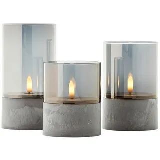 BRILLIANT LED Tischleuchten Kerzen Bougie, grau, rauchglas, 3 Stück