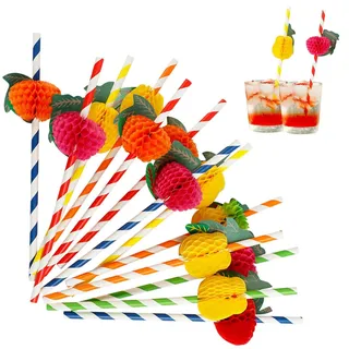 GVSS 50 Stück Cocktail-Trinkhalme, 19,7 cm, Cocktail-Trinkhalme, 3D-Ananas-Trinkhalm, biologisch abbaubar, Dekoration für Sommerpartys, Geburtstage, Hochzeiten, Bars und Strandparty, Hawaii-Stil