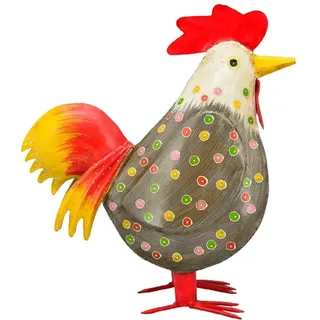 Exner dekorativer Deko-Hahn Deko-Huhn Garten-Deko Metall bemalt ca. 44 cm hoch (grau)
