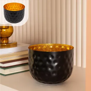 Gadgy Kerzenständer Tisch Deko Schwarz Gold - Metall Deko Schale gehämmert - Teelichthalter Gold - Windlicht Gold - Teelichthalter Schwarz - Teelichthalter Metall Ramadan Decor - 16 x 12 cm