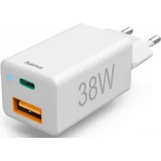 Hama Schnellladegerät 1x USB-C PD 1x USB-A QC Mini-Ladegerät 38W weiß