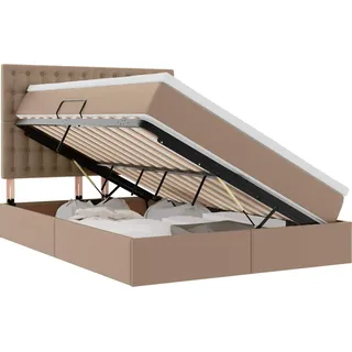 vidaXL Bett mit Stauraum und LED Cappuccino 140 x 190 cm Kunstleder - Braun