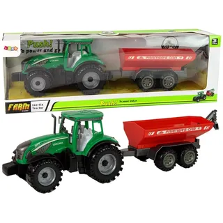 Lean Toys Grüner Traktor mit rotem Anhänger Fractal Drive - Grün