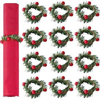 12 Stück Serviettenringe Weihnachten mit roten Beeren, Serviettenring, Weihnachtsserviettenring, Serviettenschnalle für Weihnachtsdekorationen, Thanksgiving, Bankette und Partys