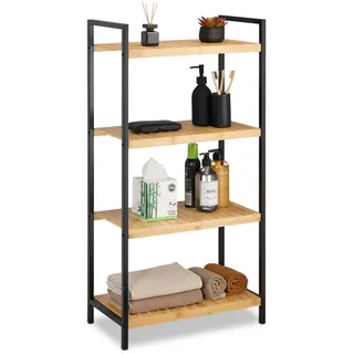 Relaxdays Regal Bambus, 4 Ablagen, | Multicolor , Holz, Metall , 50.5x97x27 cm , Badezimmer, Badezimmerregale, Badregale