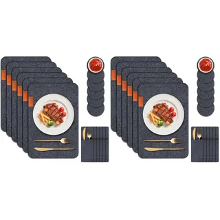 Platzsets Filz Abwaschbar, Hitzebeständige Tischsets und Untersetzer, 6 Waschbare Tischmattes, 6-rutschfeste Filzuntersetzer und 6-Besteckhüllen, Schützen Sie Ihren Küchen (Platzset Filz-Rechteckig)