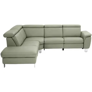 Cantus Ecksofa , Grün , Leder , Echtleder , Ottomane links, L-Form , 271x239 cm , Typenauswahl, Bettkasten erhältlich, Fußauswahl, Lederauswahl, Stoffauswahl, seitenverkehrt erhältlich, Hocker erhältlich, Rückenfutter , Wohnzimmer, Sofas & Couches, Wohnlandschaften, Ecksofas