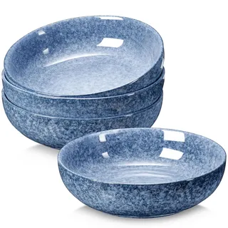 NUTRIUPS Keramic Salatschüssel 4er Set Ø 21,5 cm, 1,2L Bowl Schüssel Groß aus Keramik, Servierschüssel Premium Porzellan (Marmorblau)