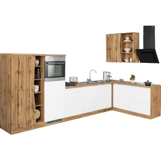 KOCHSTATION Winkelküche »KS-Bruneck« Stellbreite 380/180 cm breit, ohne E-Geräten, MDF Fronten, beige