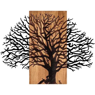 Elegant Decorative Wooden Wall Accessory, 58 x 75 cm, Walnut & Black | 50% Wood (3 cm) & Metal (1.5 mm) | Unique Texture & Color Variations