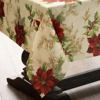 Elrene Home Fashions Tischdecke mit Weihnachtsstern, Mehrfarbig, 132 x 178 cm, länglich/rechteckig (Tischdecke)