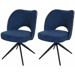 Mendler Esszimmerstuhl HWC-N72 Stoff blau 2er Set