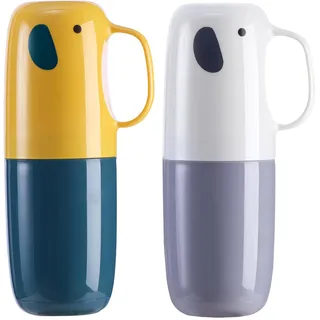 Reise Wasser Becher Set, 2 Stück Zahnbürsten Etui mit Griff Reise Zahnbürstenhalter für Zahnbürsten und Zahnpasta Kinder Reise Zahnputzbecher Tragbar für Wandern Geschäftsreisen Zuhause Schule (Gelb)