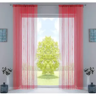Gardinenbox 2er Set Fadengardine, HxB 250x140 cm, Rot mit Tunneldurchzug und eingenähtem Kräuselband, geeignet für Gardinenstangen und Gardinenschienen Fadenvorhänge Fadenstores Raumteiler, 20303CN2