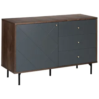 BELIANI Sideboard Grau Dunkler Holzfarbton MDF Platte Pulverbeschichtetes Metall Aluminium 76 x 120 x 40 cm Modern 3 Schubladen Tür Stabil Wohnzimmer - Grau, Schwarz