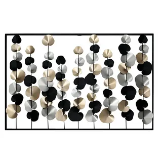 Casablanca modernes Design Casablanca Deko Bild XXL Blätter Ranken - Metall Wanddekoration rechteckig - schwarzer Rahmen - Farben: Schwarz Gold Silber - 102 x 66 cm