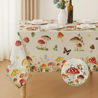 ANATTASOUL Tischdecke Pilz und Blumen Tischdecke Abwaschbar 213×152 cm Tischdecken Drinnen Outdoor Wasserabweisend Tischtuch Herbst für Wohnzimmer, Esszimmer, Garten