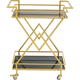 Kare Design Servierwagen Pyramids, Gold, Barwagen, Art-Deco Stil, Stahlgestell, ESG-Glas Fachböden, rollbar, 79x65x36 cm (H/B/T)